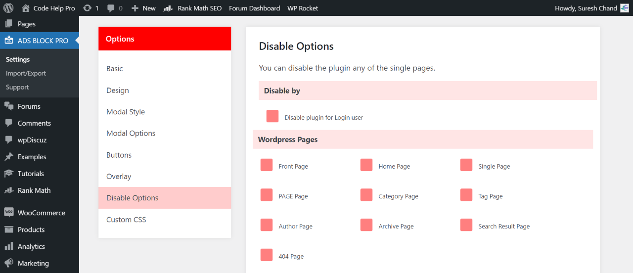 Disable Pages Settings | Codehelppro